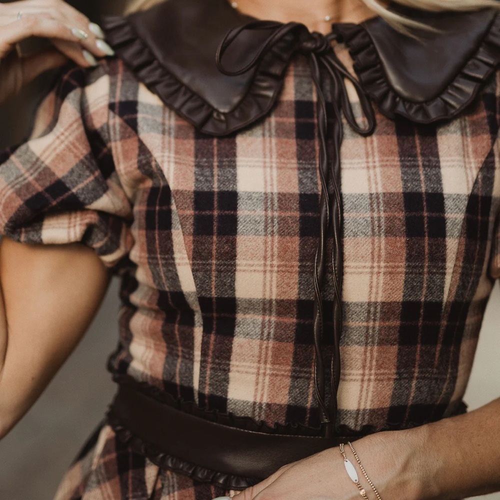 NEW Ivy City Co Celine Dress Plaid with faux leather accents - Picture 2 of 6